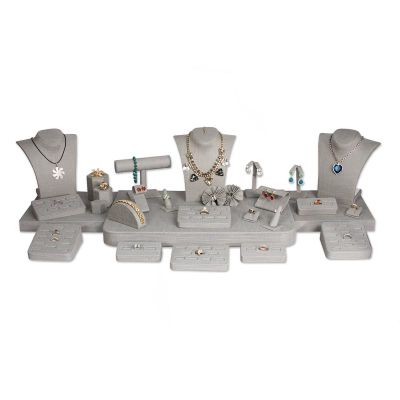 Grey linen jewelry displays hotsell