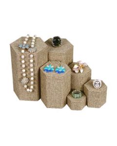 BURLAP HEXAGON 6 PC RISER SET